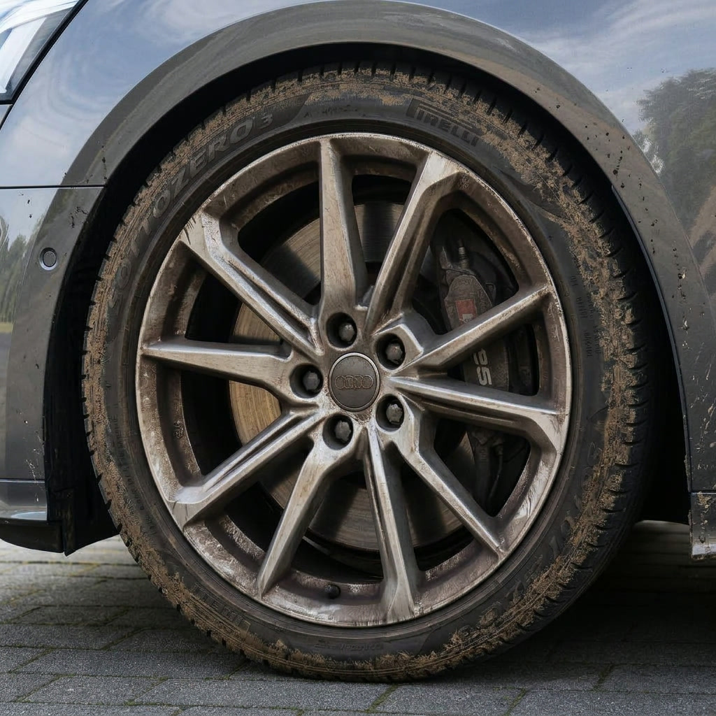 Dirty alloy wheel before detail
